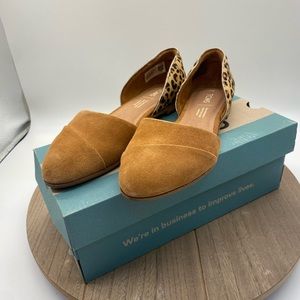Toms Jutti D’Orsay sz 7 Brown Suede LEOPARD Woven